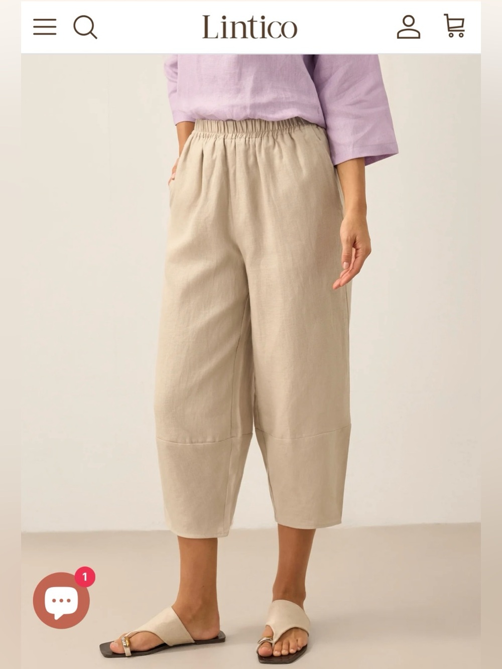100% Linen Relaxed Ankle-Length Cropped Pants in Light Beige